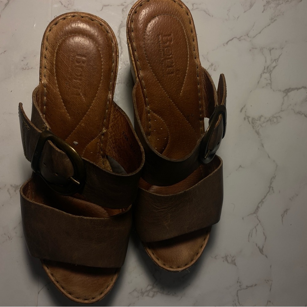 Born Tan Leather Mules with Buckle